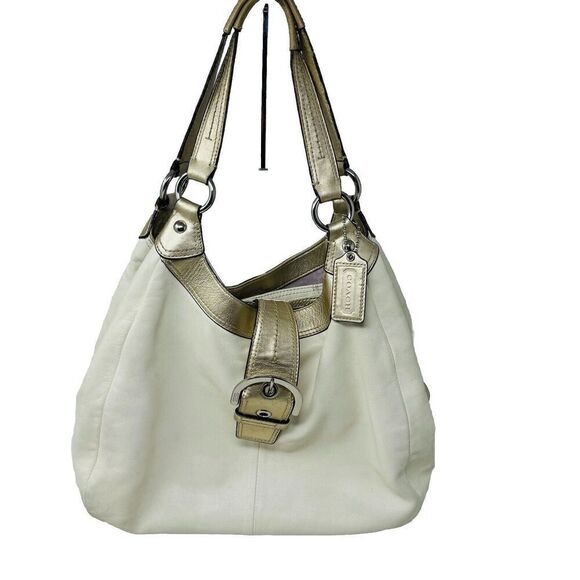 COACH Soho Buckle Gold Bone White Leather Hobo Shoulder Handbag - Picture 10 of 10